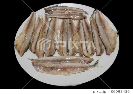 Raw anchovy plate prepared with vinegar 36095486