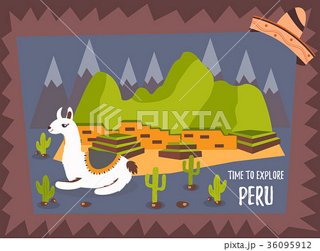 Concept poster of Peru with lama and landmarks Concept poster of Peru with lama and landmarks 36095912