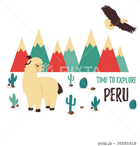 Concept poster explore Peru with cute lama 36095916