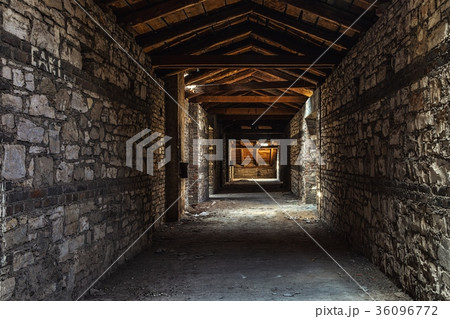 Creepy attic interior at abandoned building 36096772