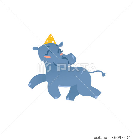 Baby hippo, hippopotamus character in birthday hat Baby hippo, hippopotamus character in birthday hat 36097234