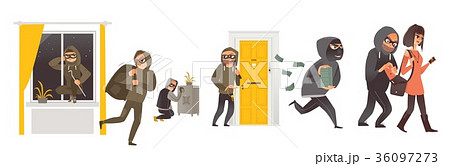 Set of thief, burglar, pickpocket at work 36097273