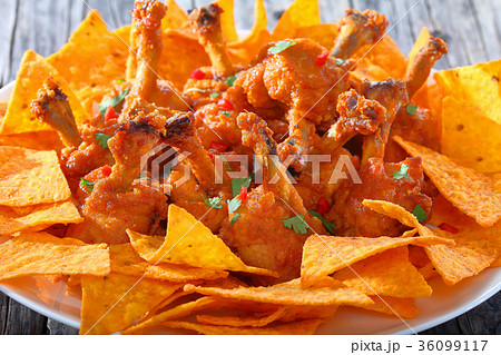 close-up of deep fried crispy chicken wings 36099117