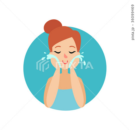 Girl cleaning her face with foam, woman caring for 36099469