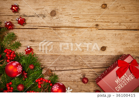 Christmas wooden background with snow 36100415