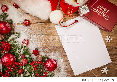 Christmas wooden background with snow Christmas wooden background with snow 36100419