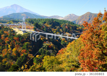 秋　紅葉と九重夢大吊橋　北方展望台からの景色　 36100803