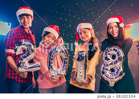 Asian people who wearing Santa hat celebrating New year party 20 36102334