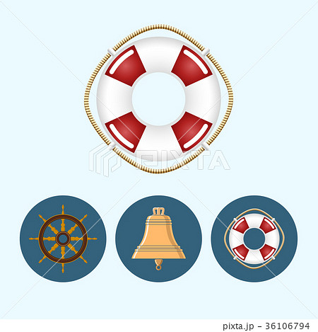 Set icons with bell, lifebuoy,ship wheel Set icons with bell, lifebuoy,ship wheel 36106794