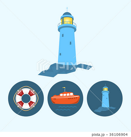 Set icons with  boat, lifebuoy , lighthouse 36106904