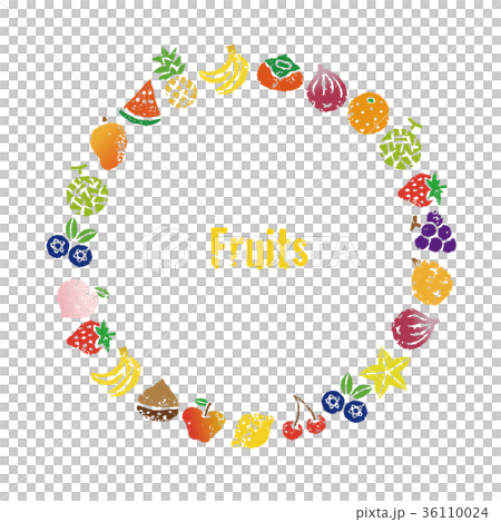 いろいろな果物のリース 円形フレームのイラスト素材