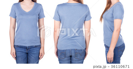 woman in blue t-shirt isolated on white background woman in blue t-shirt isolated on white background 36110671