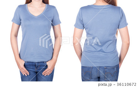 woman in blue t-shirt isolated on white background 36110672
