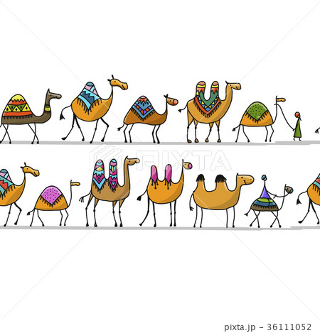 Camels caravan, seamless pattern for your design 36111052