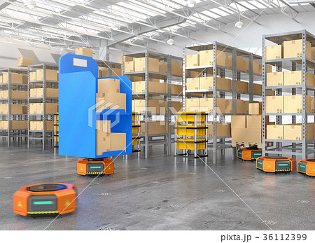 荷物を運搬する自動運搬ロボット 物流支援ロボットのコンセプトのイラスト素材