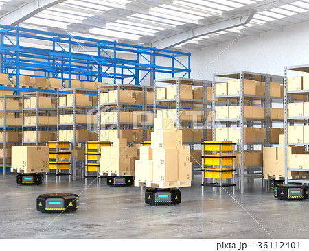 荷物を運搬する自動運搬ロボット 物流支援ロボットのコンセプトのイラスト素材