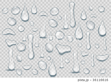 Set of Pure clear Drops of water on a transparent 36116616
