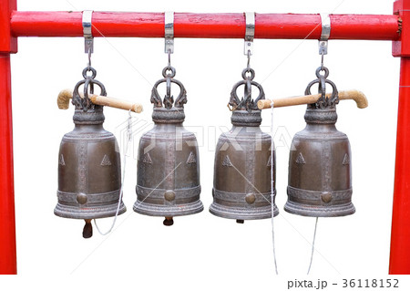 A row of Buddhist bells in temple in Thailand A row of Buddhist bells in temple in Thailand 36118152