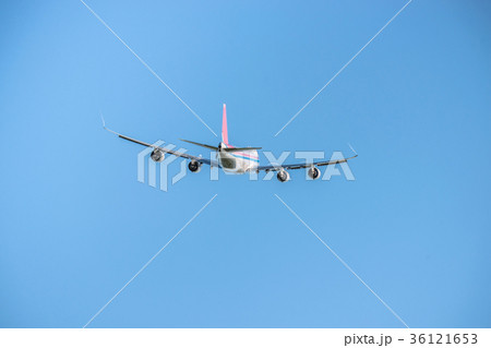 青空を滑空する旅客機 36121653
