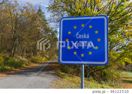 Czech border sign by the road Czech border sign by the road 36122510