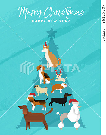 Christmas and new year pine tree dog greeting card Christmas and new year pine tree dog greeting card 36125507