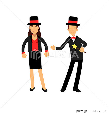 Magician with magic wand and his female assistant Magician with magic wand and his female assistant 36127923