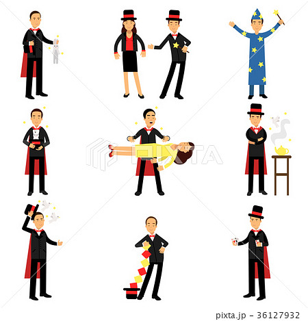 Magician performing a magic show set of vector 36127932