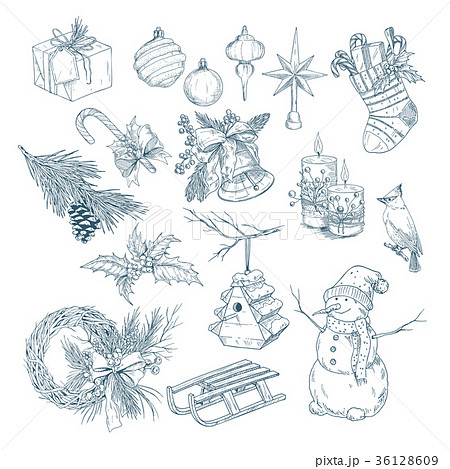 2018 new year and christmas isolated sketches 36128609