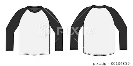 長袖ラグランtシャツ イラストテンプレート 黒x白 のイラスト素材
