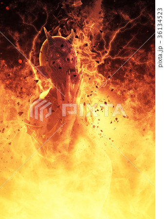3D Illustration Demon Woman Burns In A Hellfire 36134523