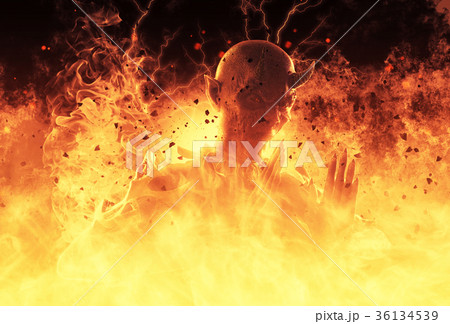 3D Illustration Demon Woman Burns In A Hellfire 3D Illustration Demon Woman Burns In A Hellfire 36134539