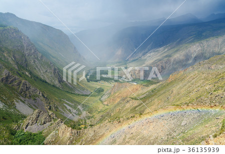 Valley of Chulyshman river with rainbow. Altai Valley of Chulyshman river with rainbow. Altai 36135939