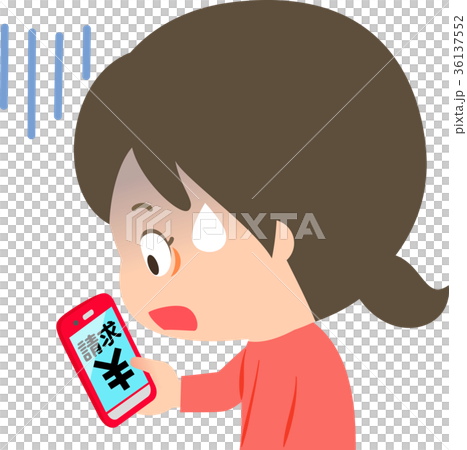 スマートフォンで請求画面を見て青ざめる女性 スマートフォンで請求画面を見て青ざめる女性 36137552