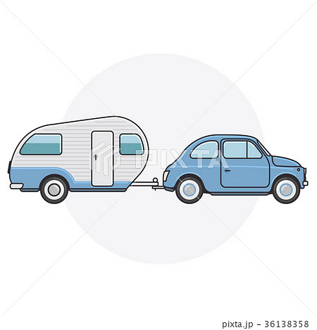 Retro car with camper trailer - vintage automobile 36138358