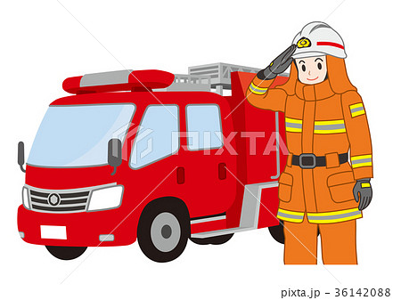 消防士と消防車のイラスト素材 3614