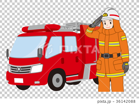 消防士と消防車のイラスト素材 3614