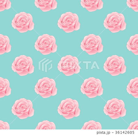 Pink Rose Seamless on Blue Mint Background 36142605