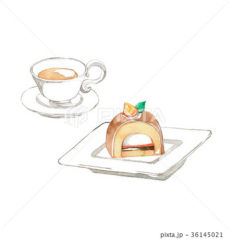 紅茶とオレンジのロールケーキのイラスト素材