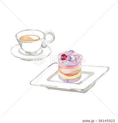 紅茶とピンクのプチケーキのイラスト素材