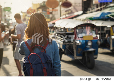 young woman traveler walking Khao San road 36145968