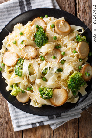 Fettuccine pasta with mushrooms king oyster 36147422