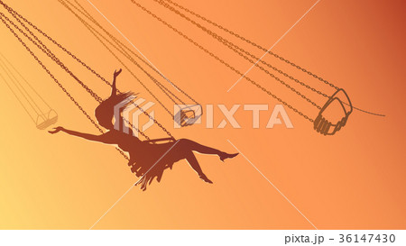 Illustration silhouette girl on swing at sunset. Illustration silhouette girl on swing at sunset. 36147430