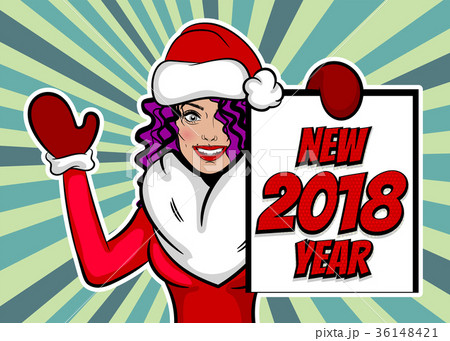 Woman pop art greeting Christmas 36148421