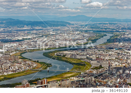 大阪平野　空撮　淀川 36149110