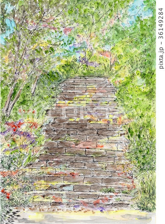 大型　絵　石階段　風景画 石階段水彩イラスト｜無料イラスト・フリー素材なら「イラストAC」
