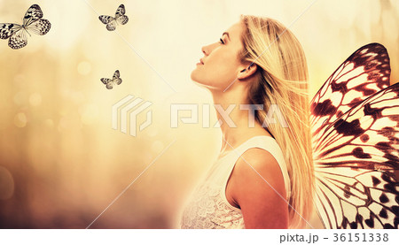 Beautiful young woman with butterfly wings 36151338