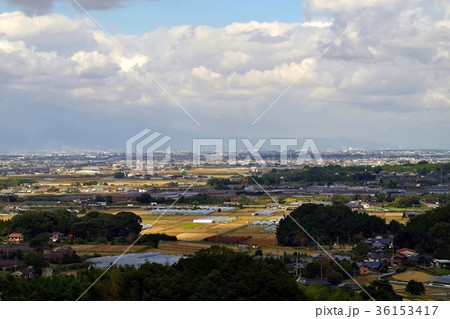 福岡県みやま市高田町の山上から　みやま市、遠くは筑後市の眺望（九州新幹線-筑後船小屋駅も見えます） 36153417