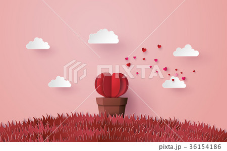 Heart shape tree with pot set in the pink grass. Heart shape tree with pot set in the pink grass. 36154186