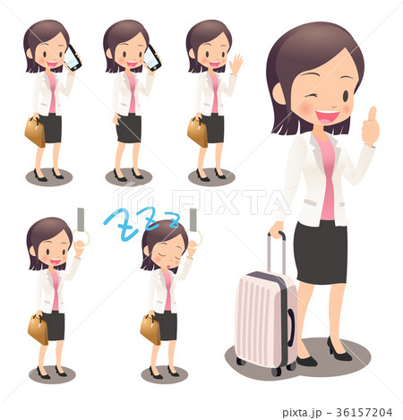 スーツ姿の若い女性会社員 複数セットのイラスト素材