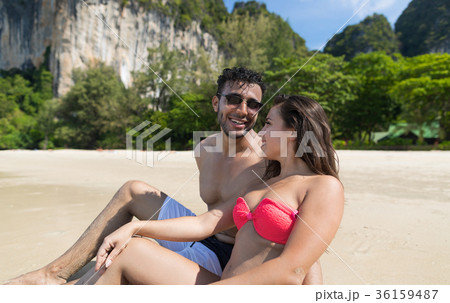 Couple On Beach Summer Vacation, Young People Couple On Beach Summer Vacation, Young People 36159487